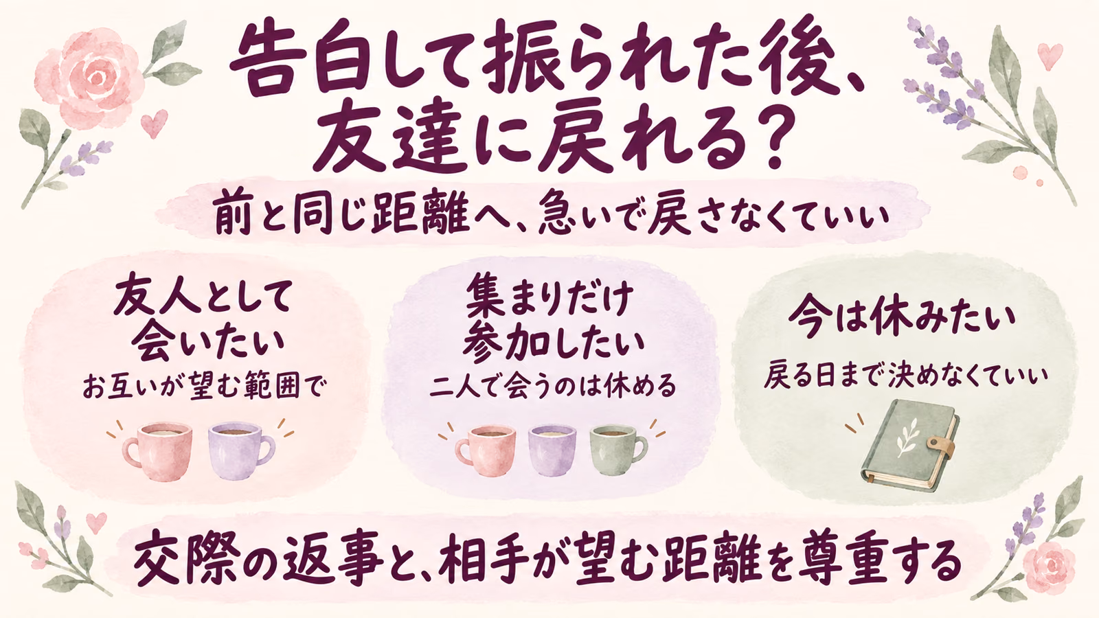 告白して振られた後、友達に戻れる？今の関わり方を選ぶのイメージ画像
