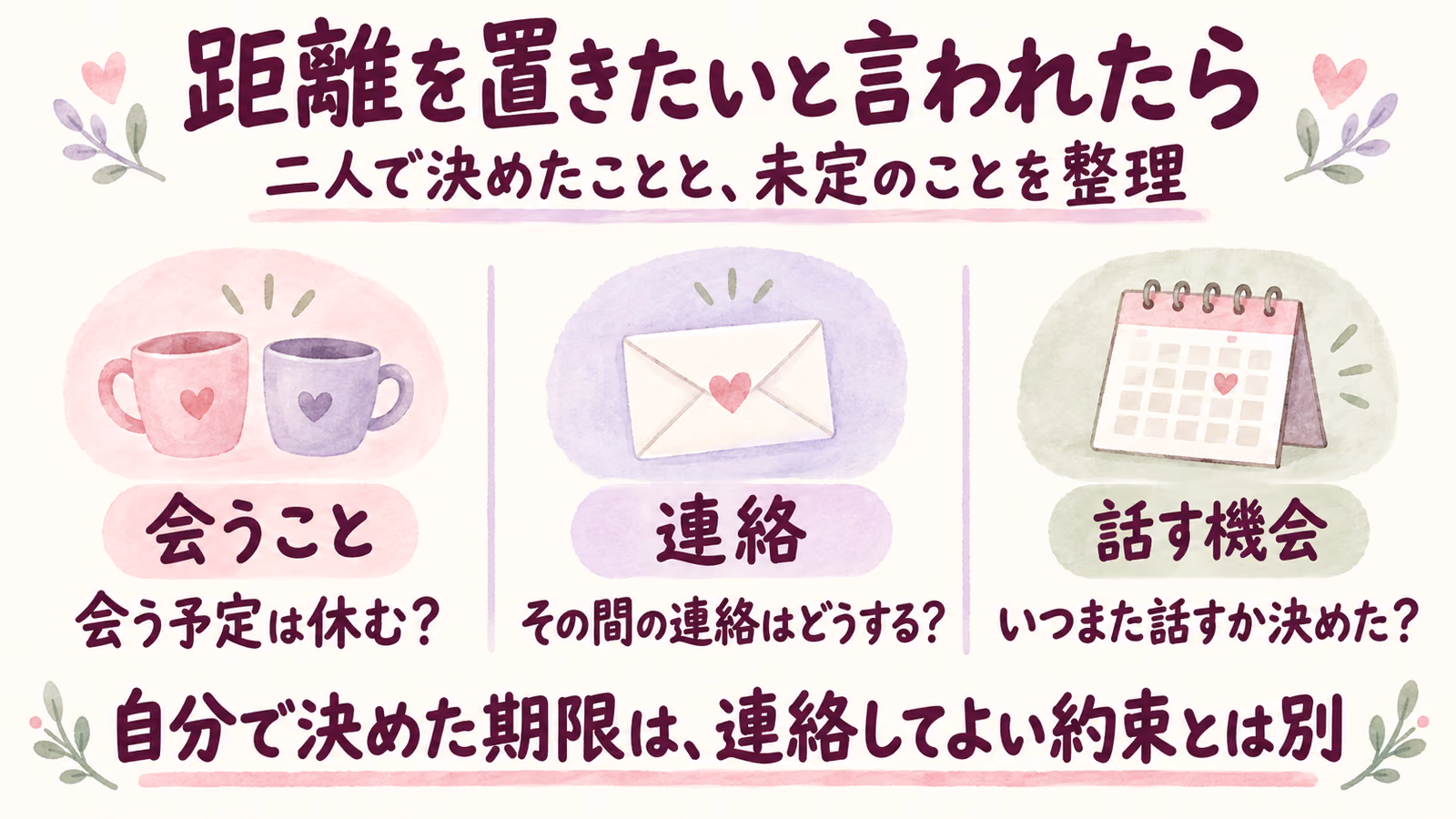 距離を置きたいと言われたら｜期間中の連絡と、もう一度話す機会のイメージ画像