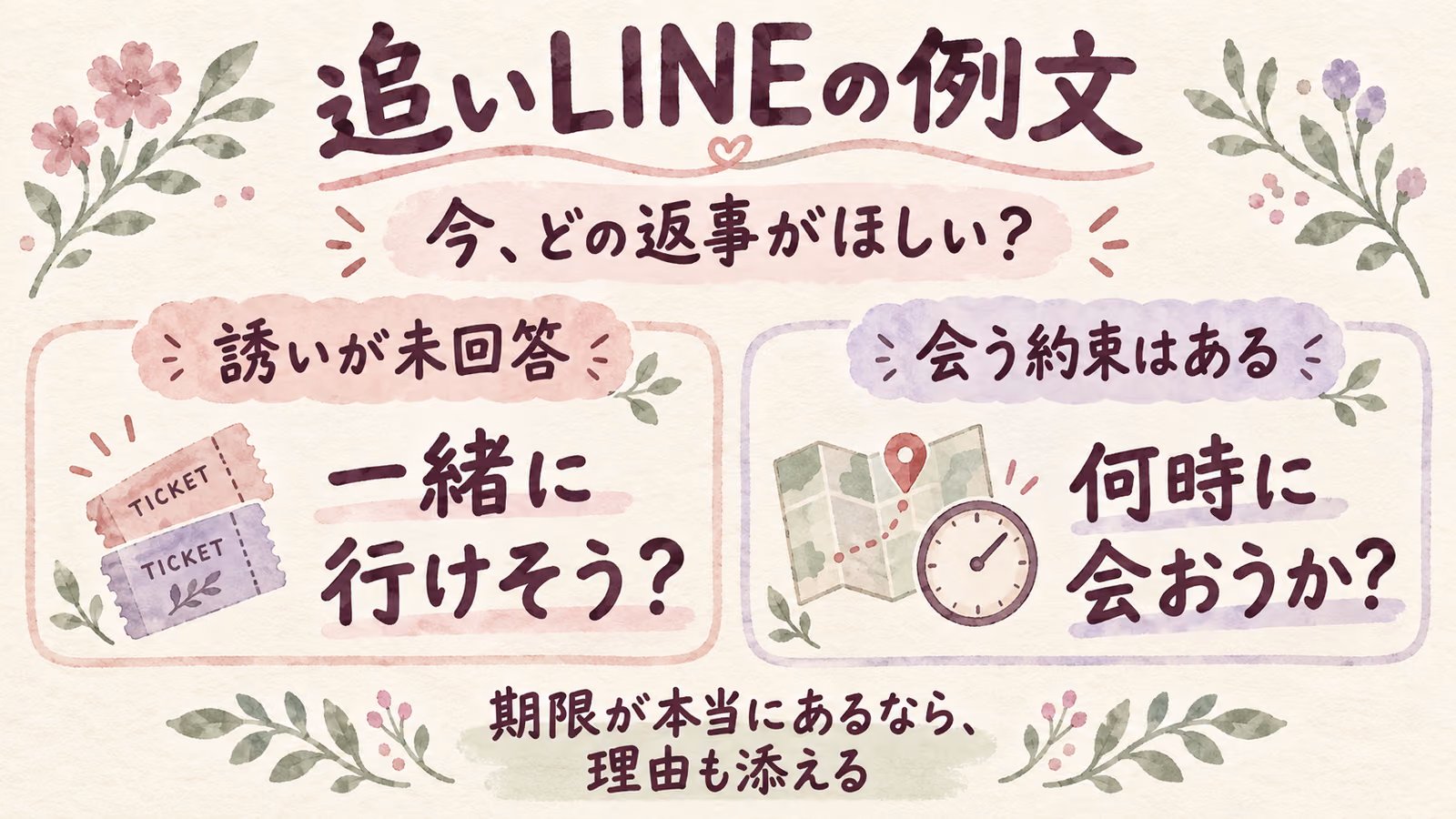 追いLINEの例文｜予定の確認・会話の再開で言葉を選ぶのイメージ画像
