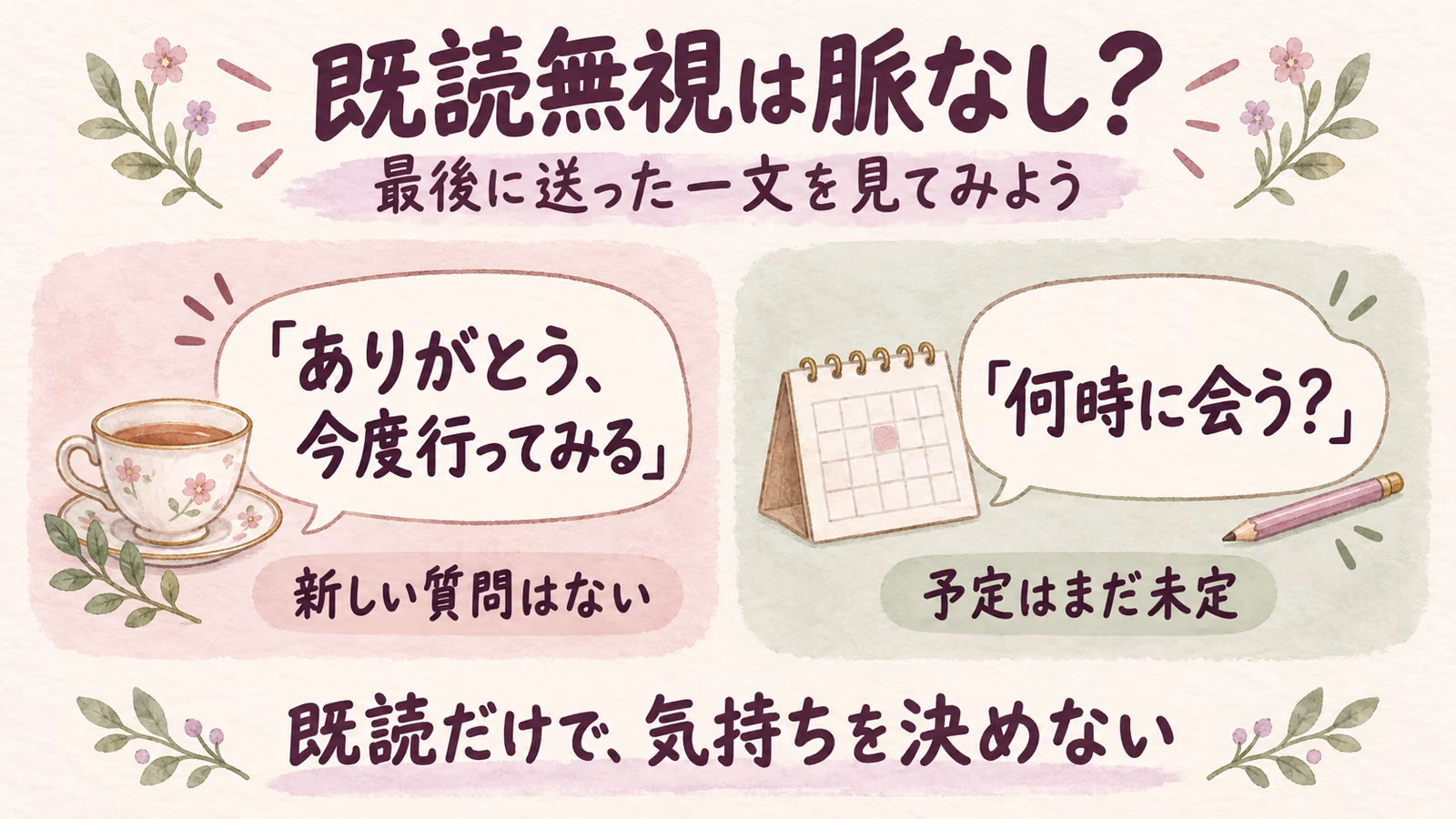 既読無視は脈なし？感想で終わった会話と、未回答の質問の違いのイメージ画像