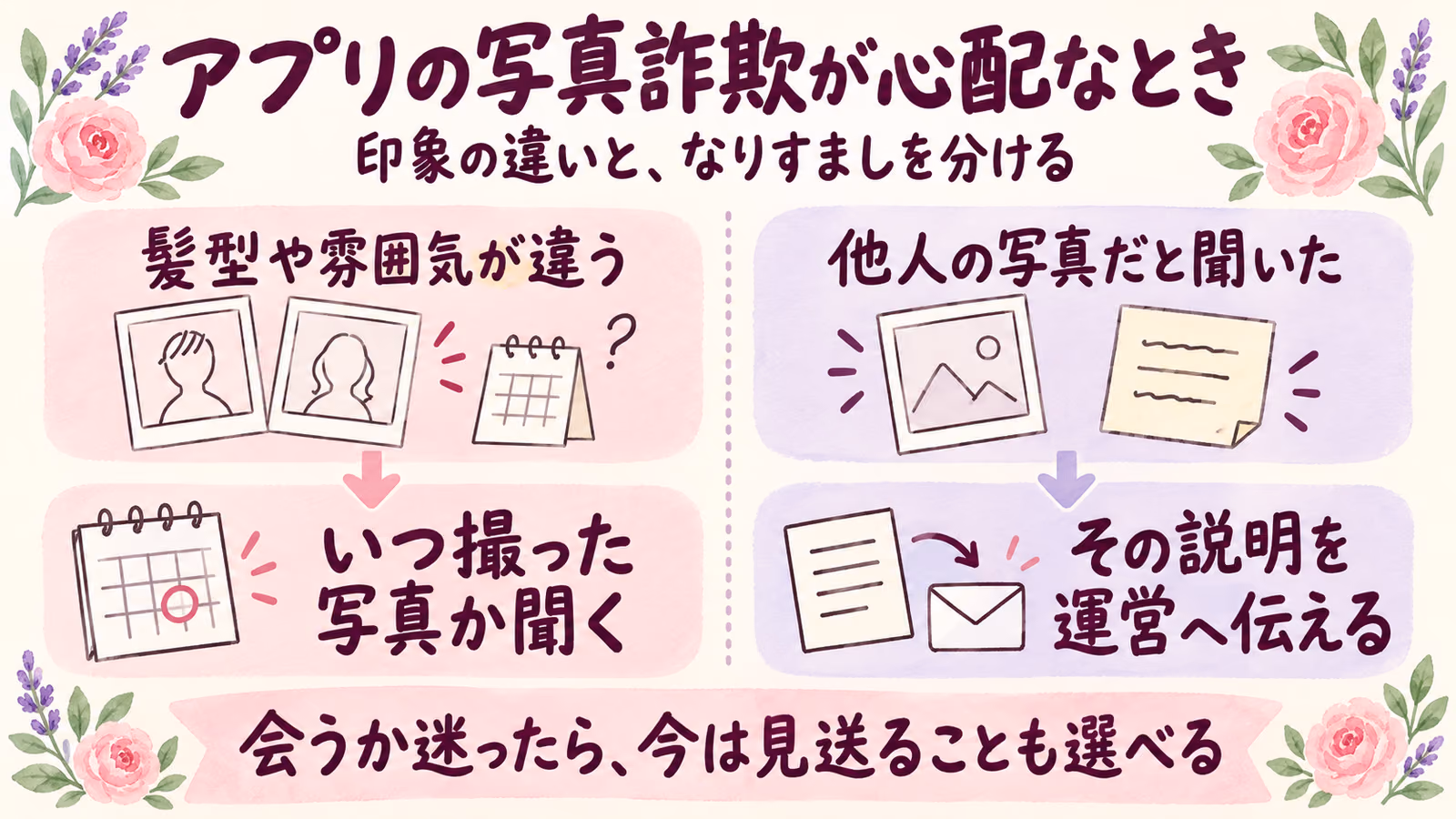 マッチングアプリの写真詐欺が心配？印象の違いとなりすましを分けるのイメージ画像