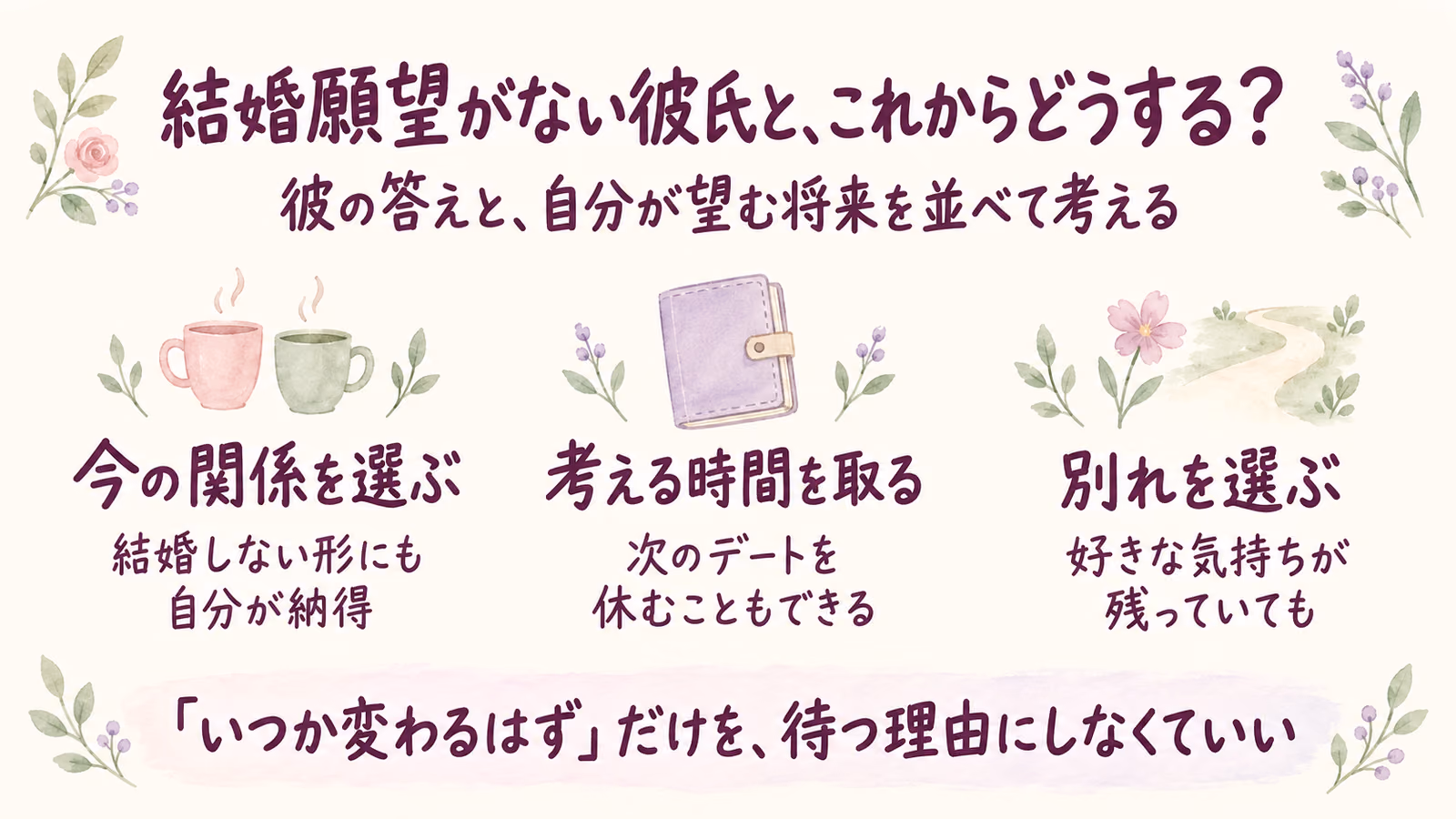 結婚願望がない彼氏と別れるか迷うとき｜自分の望む将来も考えるのイメージ画像