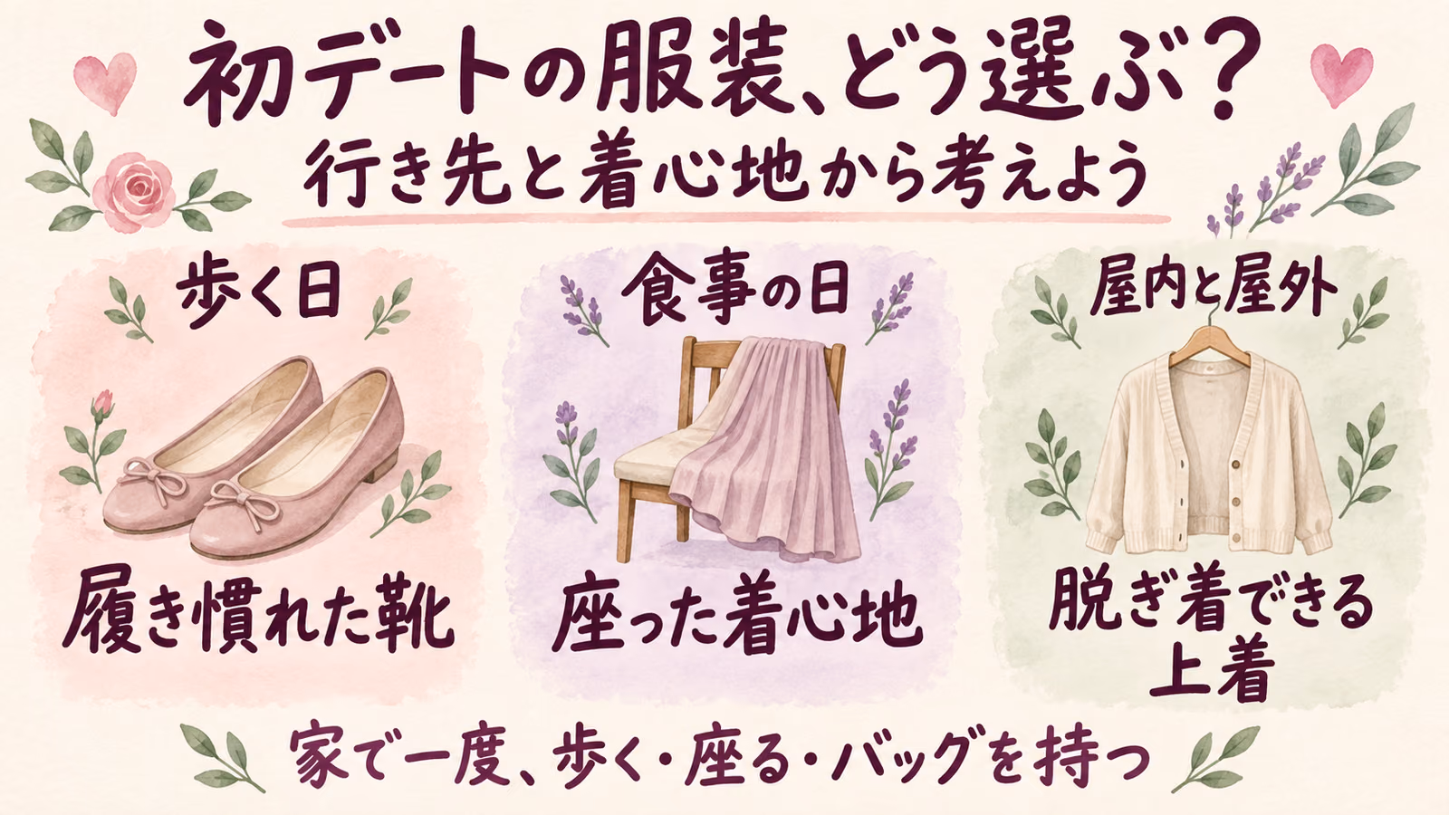 初デートの服装はどう選ぶ？行き先と着心地から決める準備のイメージ画像