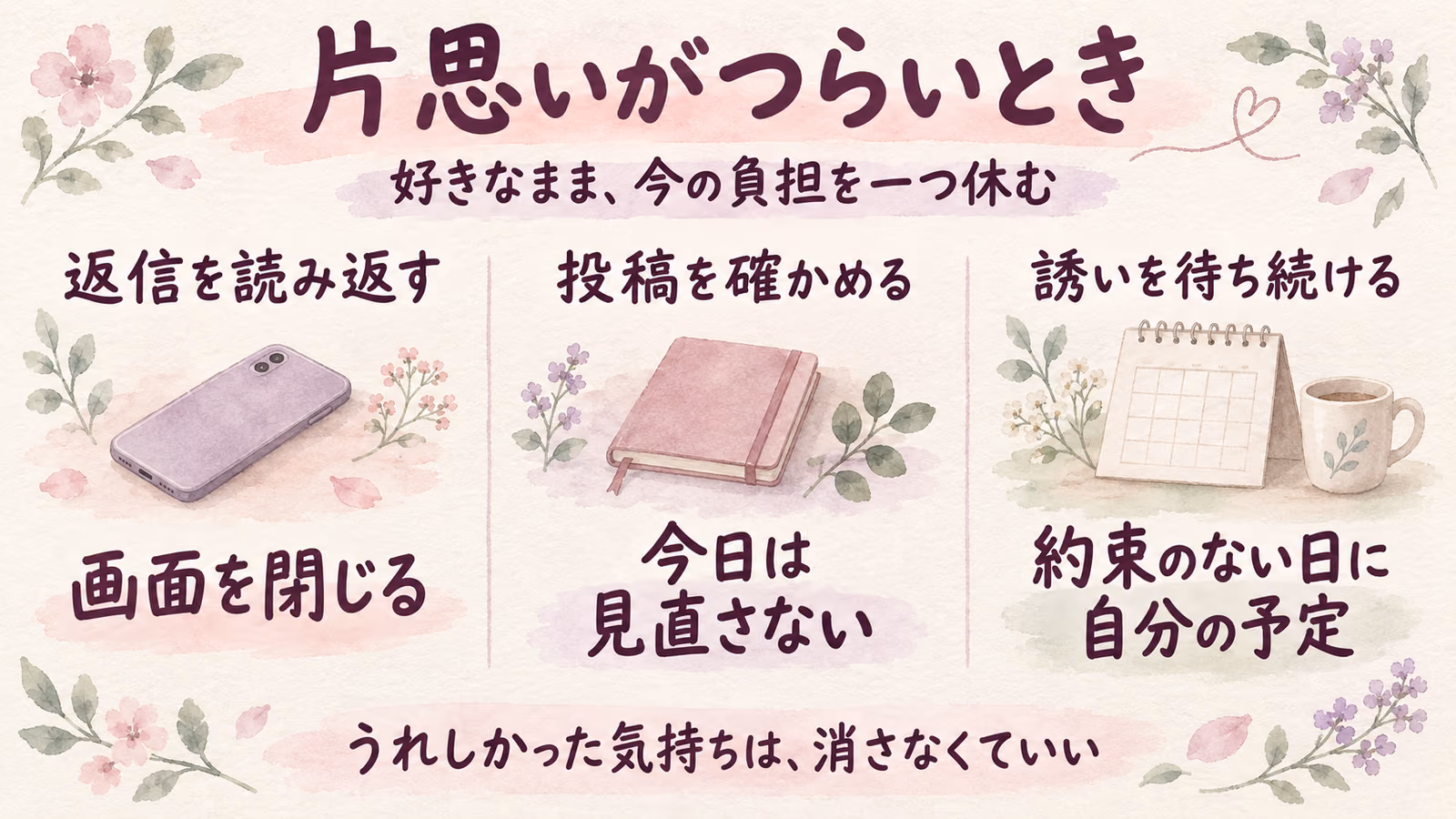 片思いがつらいときの気持ちの整理法｜好きなまま休むにはのイメージ画像