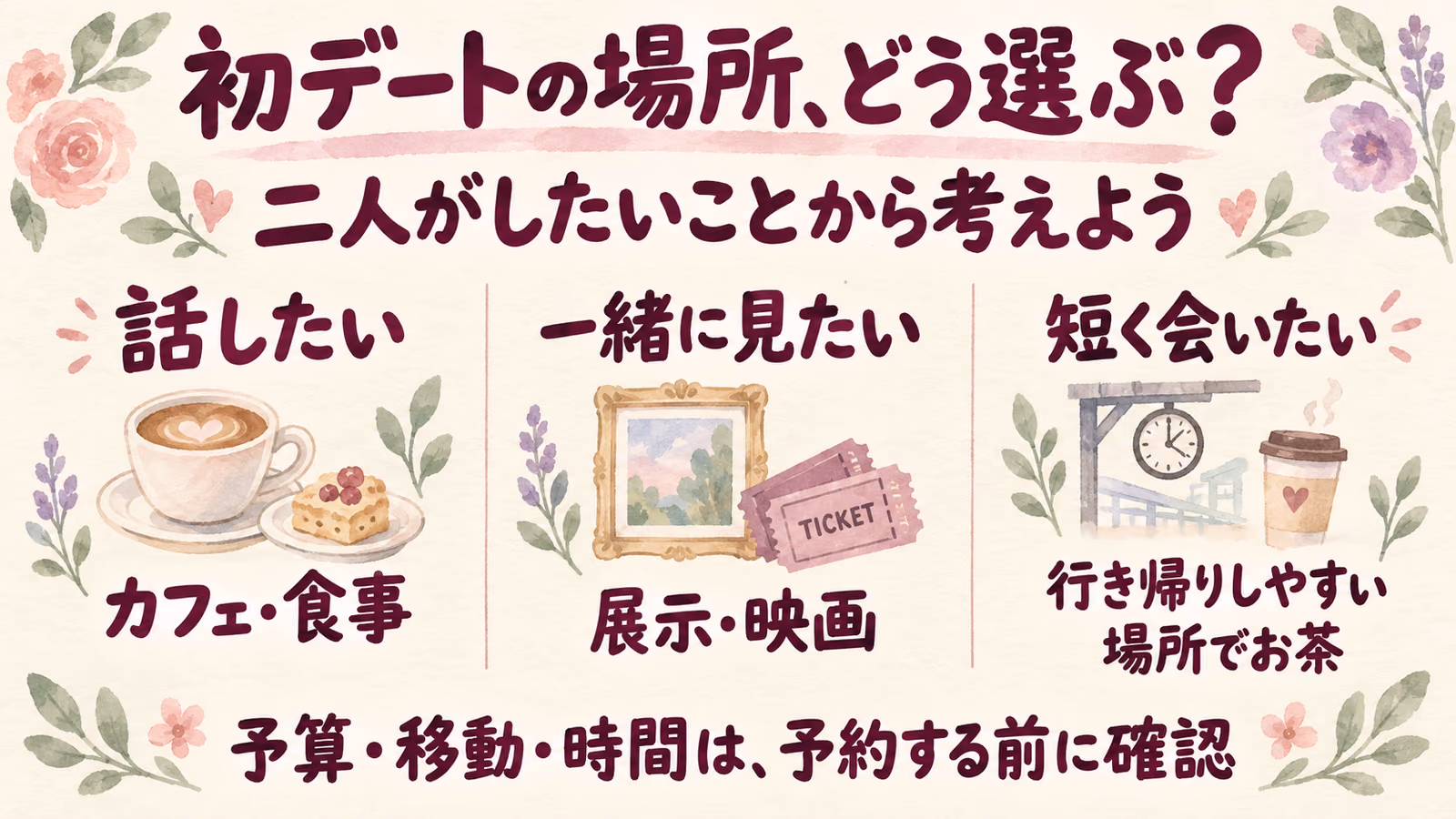 初デートの場所はどこがいい？二人に合う候補の選び方のイメージ画像