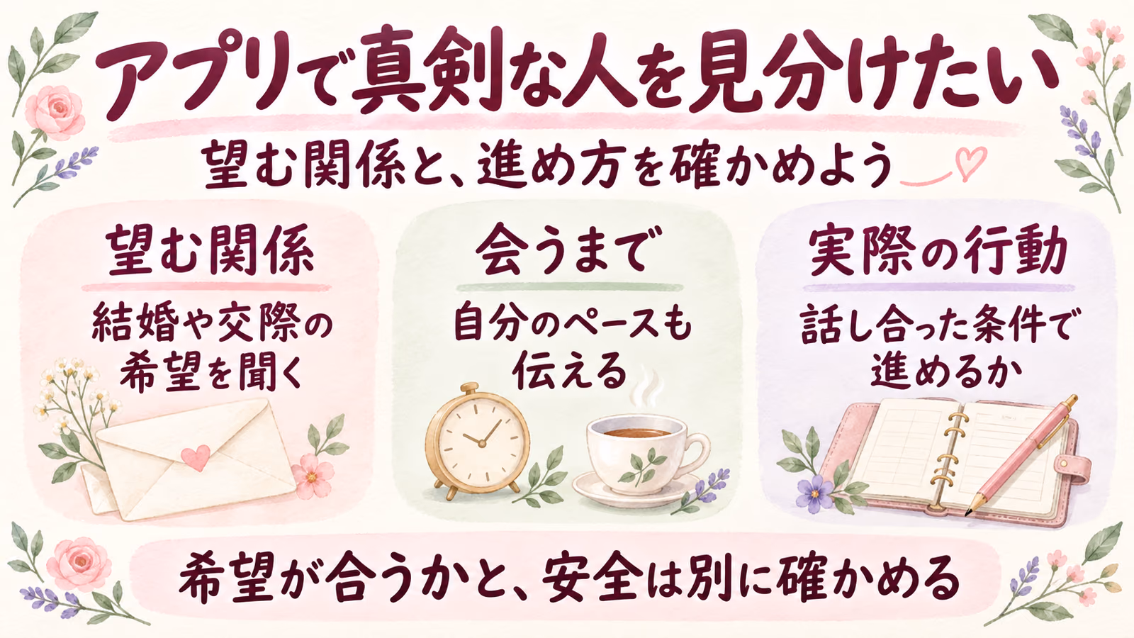 アプリで真剣な人を見分けたいとき｜望む関係と進め方の確かめ方のイメージ画像