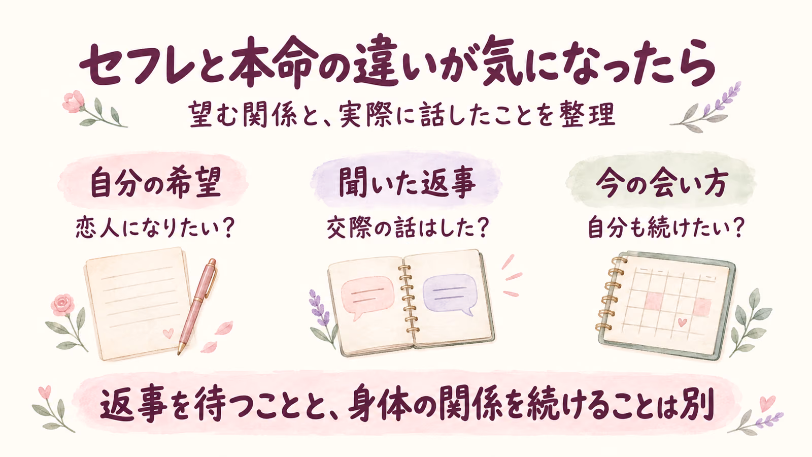 セフレと本命の違いが気になるとき｜望む関係と、今の続け方を考えるのイメージ画像