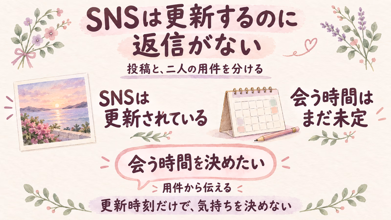 SNSは更新するのに返信がないとき｜投稿と二人の用件を分けて考えるのイメージ画像