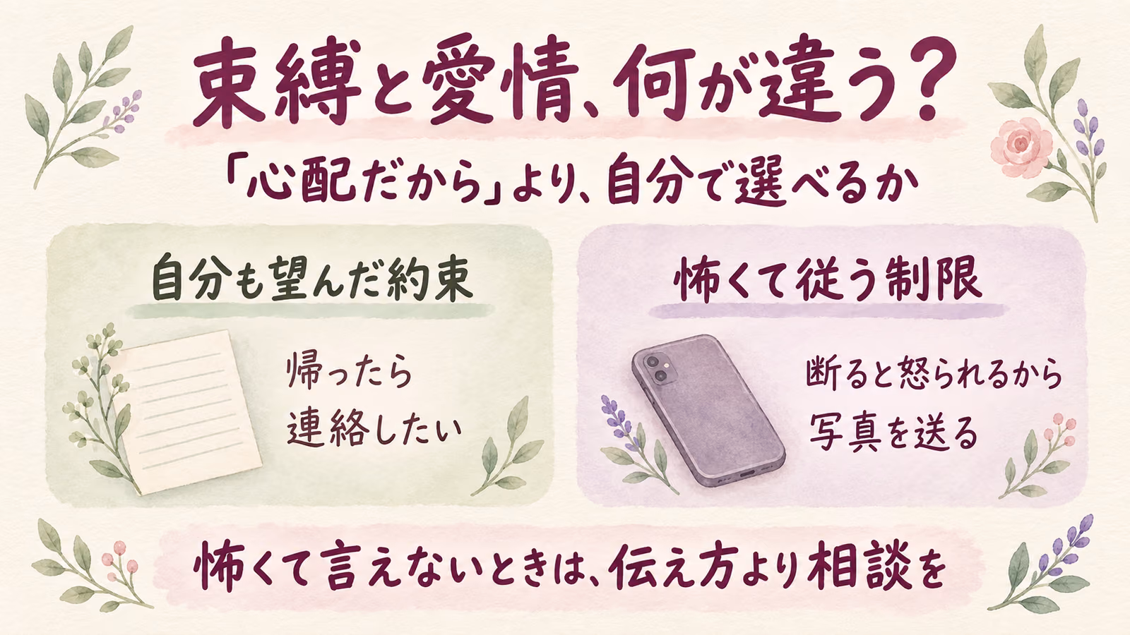 束縛は愛情？心配の言葉より、自分で選べるかを考えるのイメージ画像