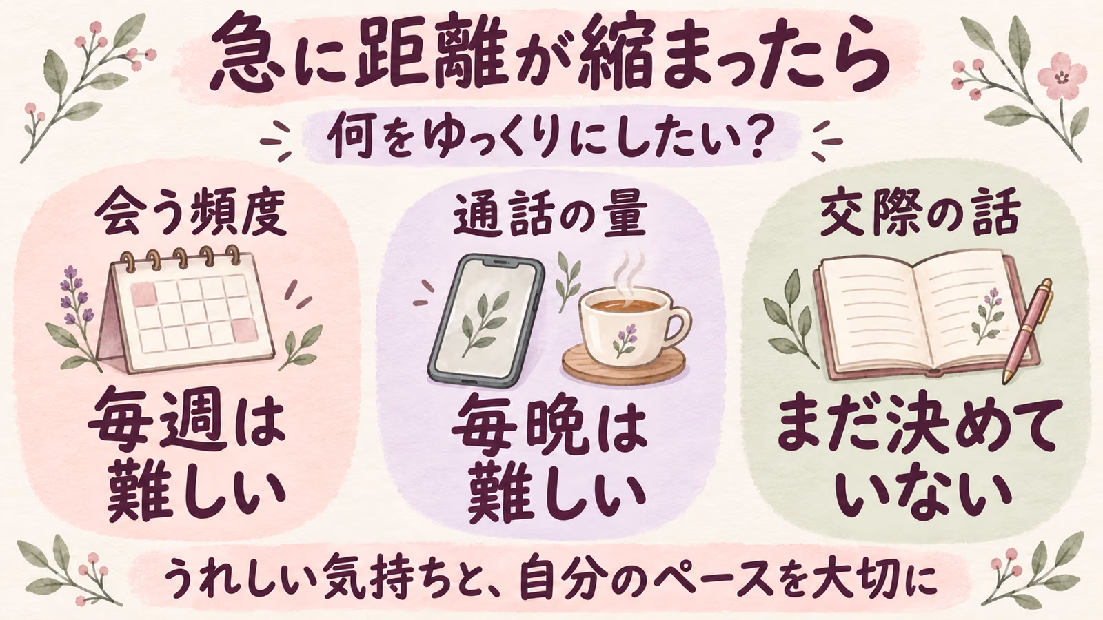 急に距離を縮めてくる人の心理｜理由と、自分のペースを伝える言葉のイメージ画像