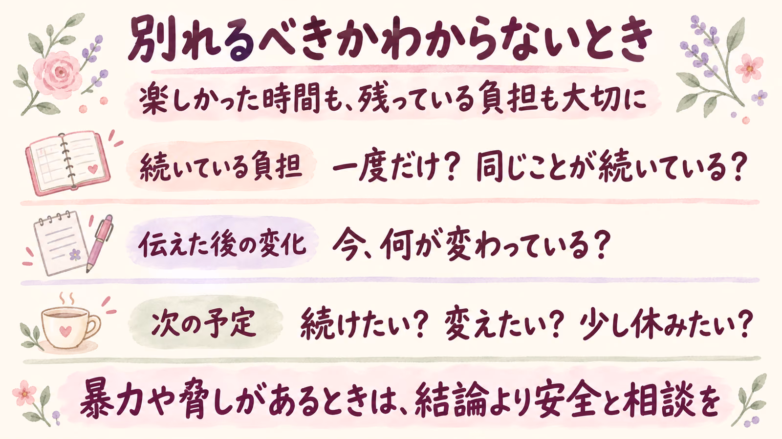 別れるべきかわからないとき｜楽しい時間と、続いている負担から考えるのイメージ画像