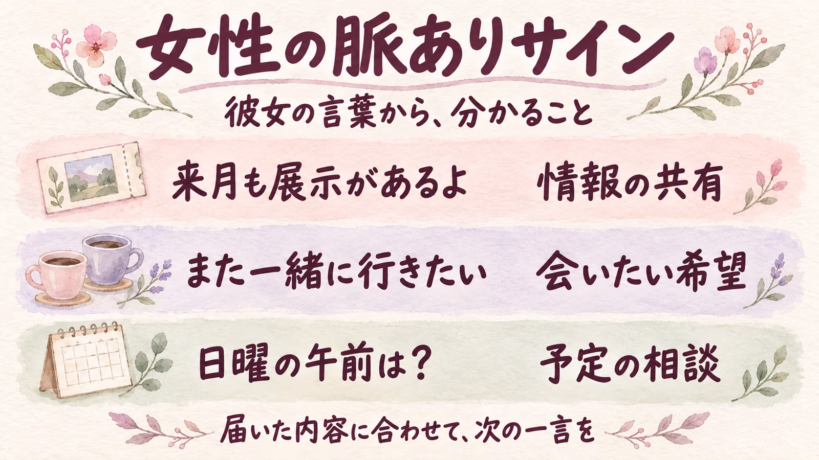 女性の脈ありサイン｜親しさ・LINE・二人で会う約束の見方のイメージ画像