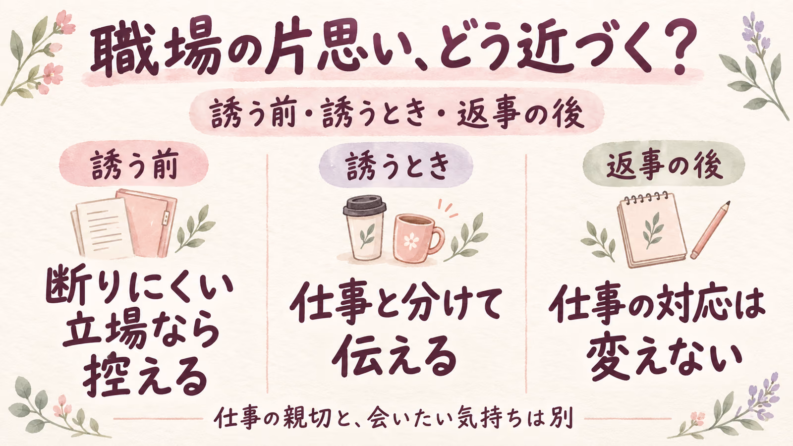 職場の片思いでどう近づく？仕事の会話と私的な誘いを分けて考えるのイメージ画像